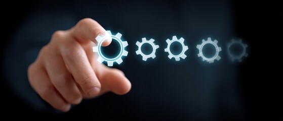 Hand Interacting with Virtual Gears Representing Technology Concept