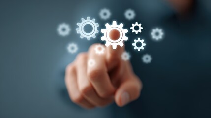 Fototapeta premium Hand Interacting with Digital Gears and Engineering Concepts