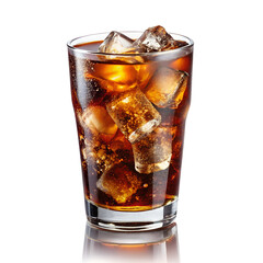 Glass of cola with ice on transparent background 