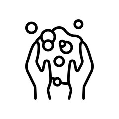 Sparkle Foam Cream on Hands. Whipped Soap on Hands. Hygiene Skin, Wash, Cleansing Concept. Isolated Outline Vector Icon