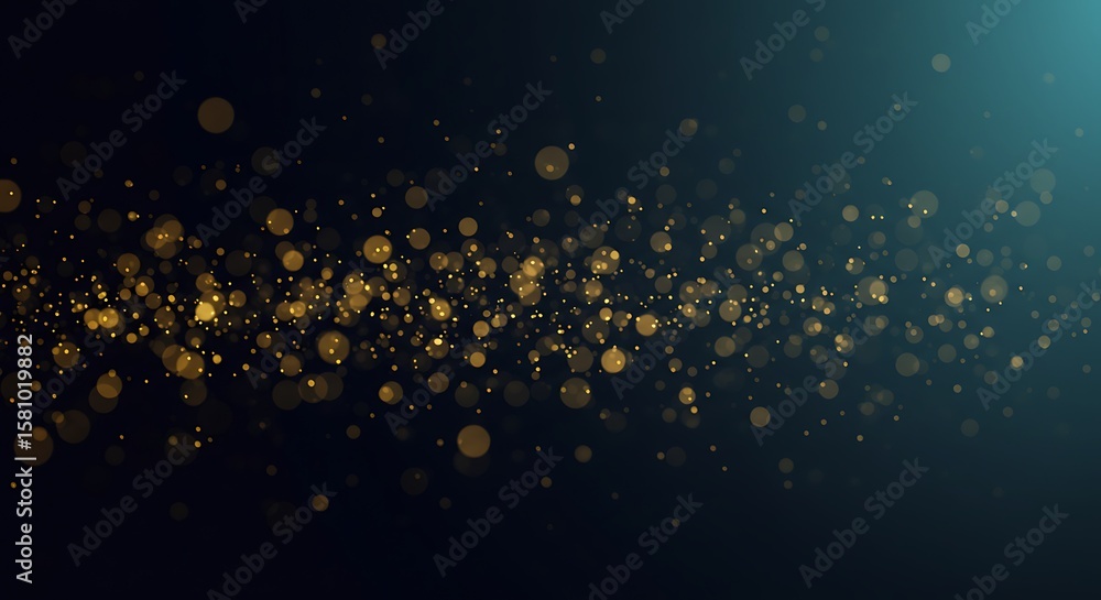 Poster gold bokeh effect on dark blue background with subtle gradient