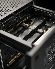 Close-up of Empty Computer Case Hard Drive Bays