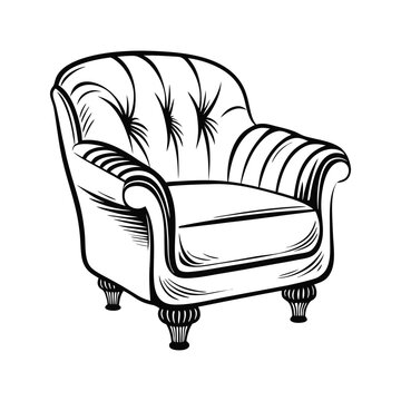 recommend clip art: Tufted armchair silhouette with ornate carved legs furniture upholstered