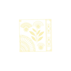 Gold art deco panel and border with ornament on white background