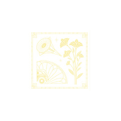 Gold art deco panel and border with ornament on white background