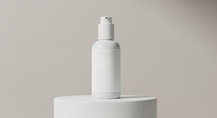 White Bottle Presented On A White Pedestal