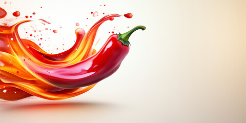 Hot Red Chili Pepper with Flames on Light Background – Spicy Food Concept, Fiery Heat Symbol, Burning Taste Illustration