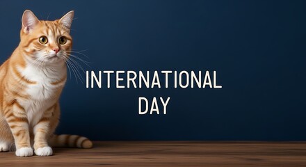 Celebrating International Day with a Curious Ginger Tabby Cat Sitting