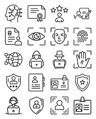 Cyber Security Outline Icon Set, Data Protection Black Line Symbols on White