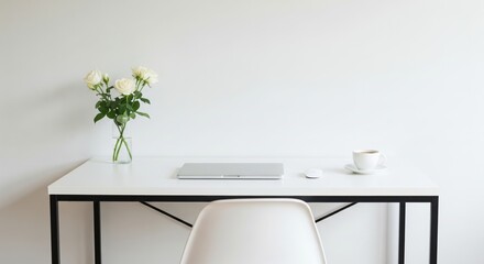 Modern Workspace With Laptop And White Table Decor