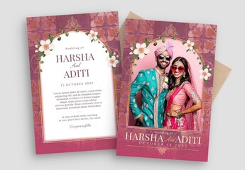 Indian Wedding Invitation Template & Flyer Design Layout for Hindu Wedding Save The Date Cards