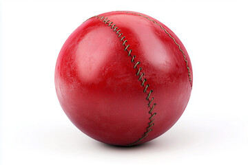 Red Leather Ball with Visible Seams on White Background – Round Sports Object, Isolated Minimal Equipment, Vintage Toy or Game Concept