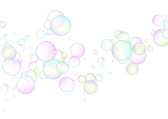 Soap bubbles flew randomly on a white background. Vector illustration