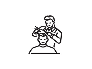 Elegant Haircut Icon Showing Barber and Client  