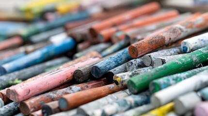 Scattered pastel chalk sticks for artistic school drawing education photography creative colorful design scene