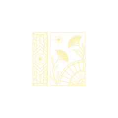 Gold art deco panel and border with ornament on white background