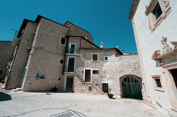 Italy, July 4, 2025: View of the village of Castel Del Monte, in the province of L'Aquila, Abruzzo. Here, peace, history, and tranquility reign supreme, but many elderly people and few young people li