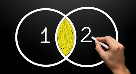 Venn diagram on blackboard. Business man drawing two circles.