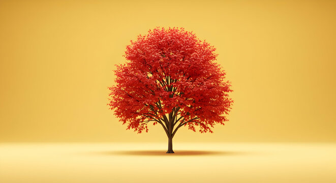 Single Red Tree Autumn Nature Minimalist Background