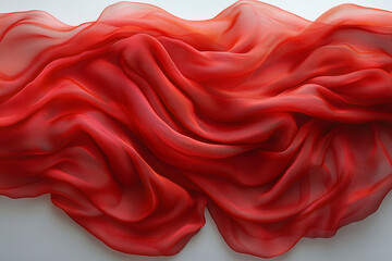 Red Chiffon Scarf on White Background – Flowing Lightweight Fabric with Soft Folds, Elegant Fashion Accessory for Women
