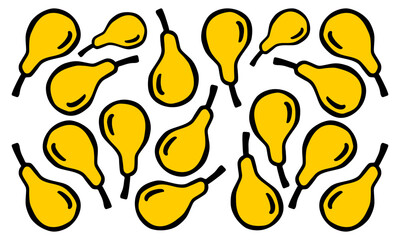 Vector colored banner of ripe pears, next to each other, on a white isolated background