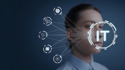 Futuristic interface displaying I T and scientific icons