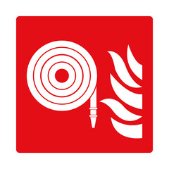 Fire hose. Fire hose sign. Red sign. Element of the fire safety system. Location of the fire hose...