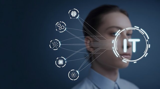 Futuristic interface displaying I T and scientific icons