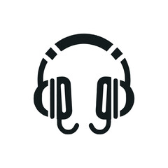 Black silhouette of headphones on a white background, symbolizing audio technology and listening