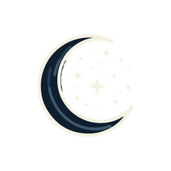 Stylized crescent moon with stars, representing night sky serenity and tranquility