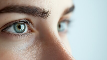 Close-up of a person's eye showcasing detailed skin texture, eyelashes, and reflection in the iris.