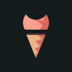 Abstract illustration of a melting ice cream cone with a pink scoop, set against a dark background