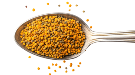 Bee pollen in a silver spoon natural health food