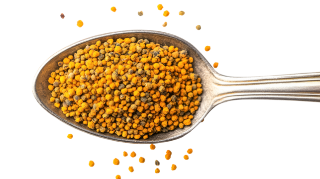Bee pollen in a silver spoon natural health food