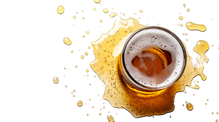 Spilled Beer Glass Frothy Golden Liquid