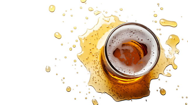 Spilled Beer Glass Frothy Golden Liquid