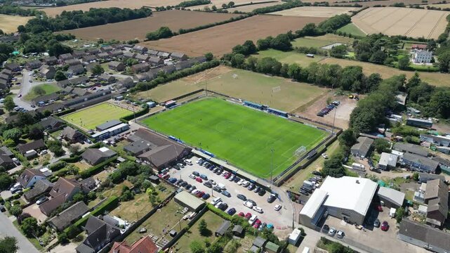4k drone footage of Victory Road, home of Leiston Football Club in Suffolk, UK