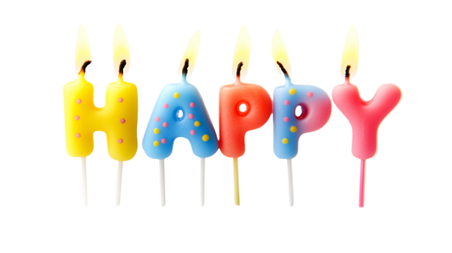 Happy Birthday Candles Lit Bright Colors,