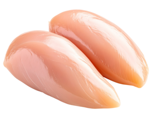  Two Overlapping Raw Chicken Fillets, Diagonal Composition, Transparent PNG