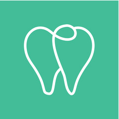 Minimalist Tooth Outline Design on Green Background Symbolizing Dental Care

