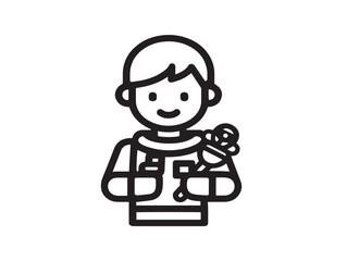 Child Playing with Toy in Clean Line Art  