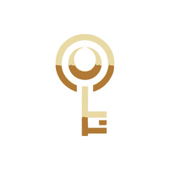 Abstract key design featuring circular and linear elements in earthy tones, suitable for branding