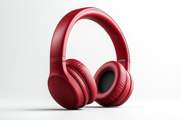 Red Over Ear Headphones on White Background – Modern Wireless Audio Device, Music Listening Gadget, Minimal Studio Composition
