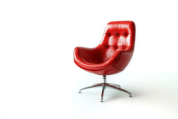 Red Modern Armchair on White Background – Stylish Leather Chair with Metal Legs, Contemporary Interior Furniture Design