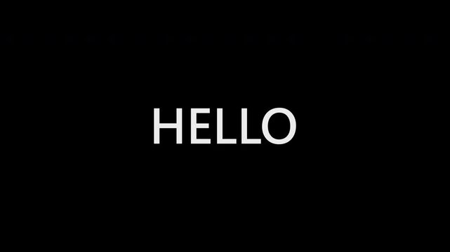 An animated video of the glowing word hello written in white and purple on a black background