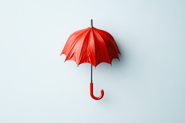 Red Umbrella with Long Handle on White Background – Classic Rain Protection Accessory, Minimal Isolated Object, Weather Concept