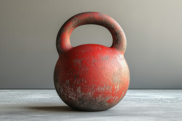 Red Kettlebell on Neutral Background – Fitness Weight Equipment, Gym Training Object, Minimal Sport Composition