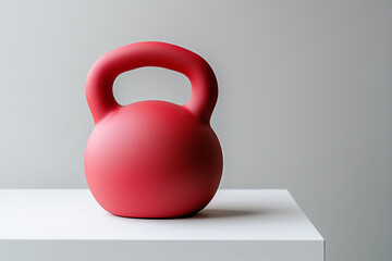 Red Kettlebell on Neutral Background – Fitness Weight Equipment, Gym Training Object, Minimal Sport Composition