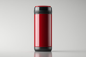 Red Thermos Bottle on Neutral Background – Stainless Steel Vacuum Flask, Hot Drink Container for Travel or Outdoor Use