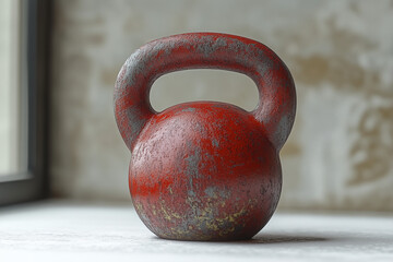 Red Kettlebell on Neutral Background – Fitness Weight Equipment, Gym Training Object, Minimal Sport Composition